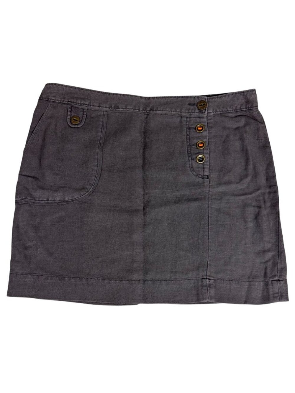 Anthropologie Maeve Gray Linen Blend Button-Front Skirt 12 Office Casual Retro